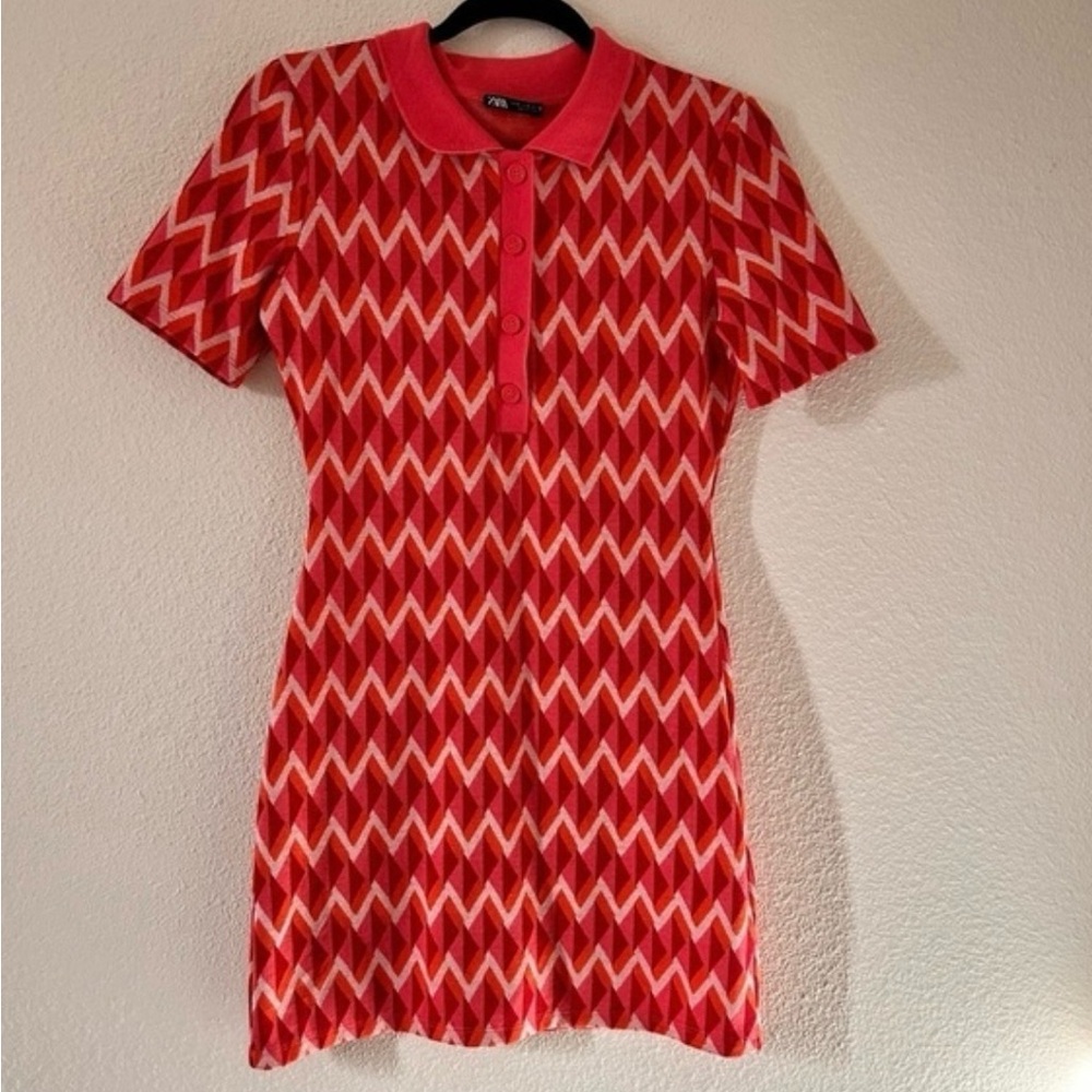 Zara Red and White Zigzag Dress